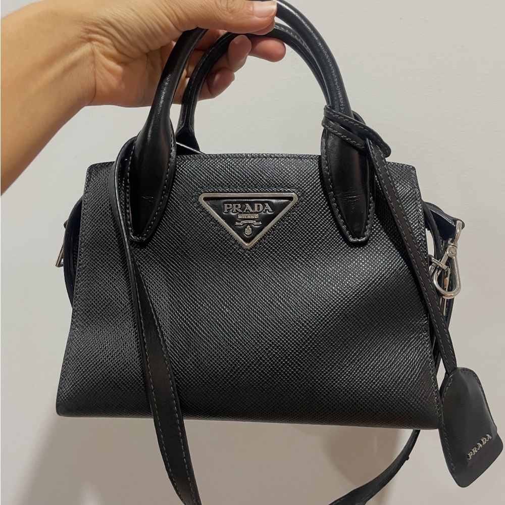 Prada Black Saffiano Mini Satchel with Shoulder Strap
